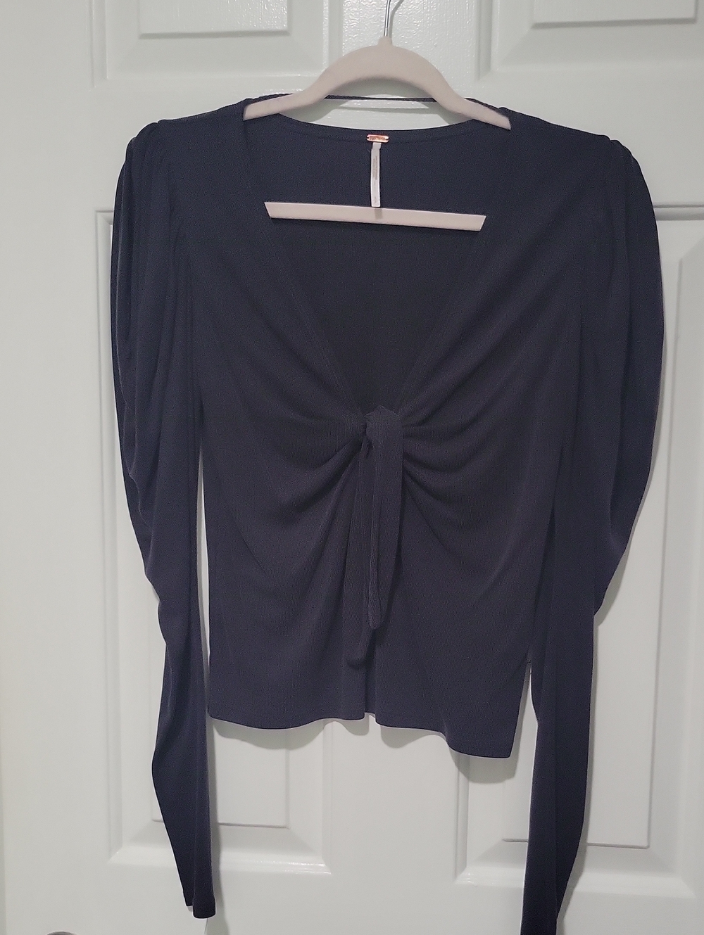 Free People Black Tie-Front Long Sleeve Top